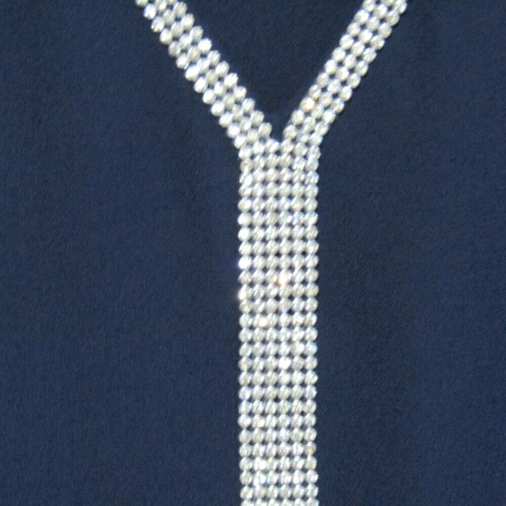 JM Collection Blue Rhinestone Top Size XXL 3/4 Elastic Sleeves Semi Sheer Bling - Picture 4 of 9